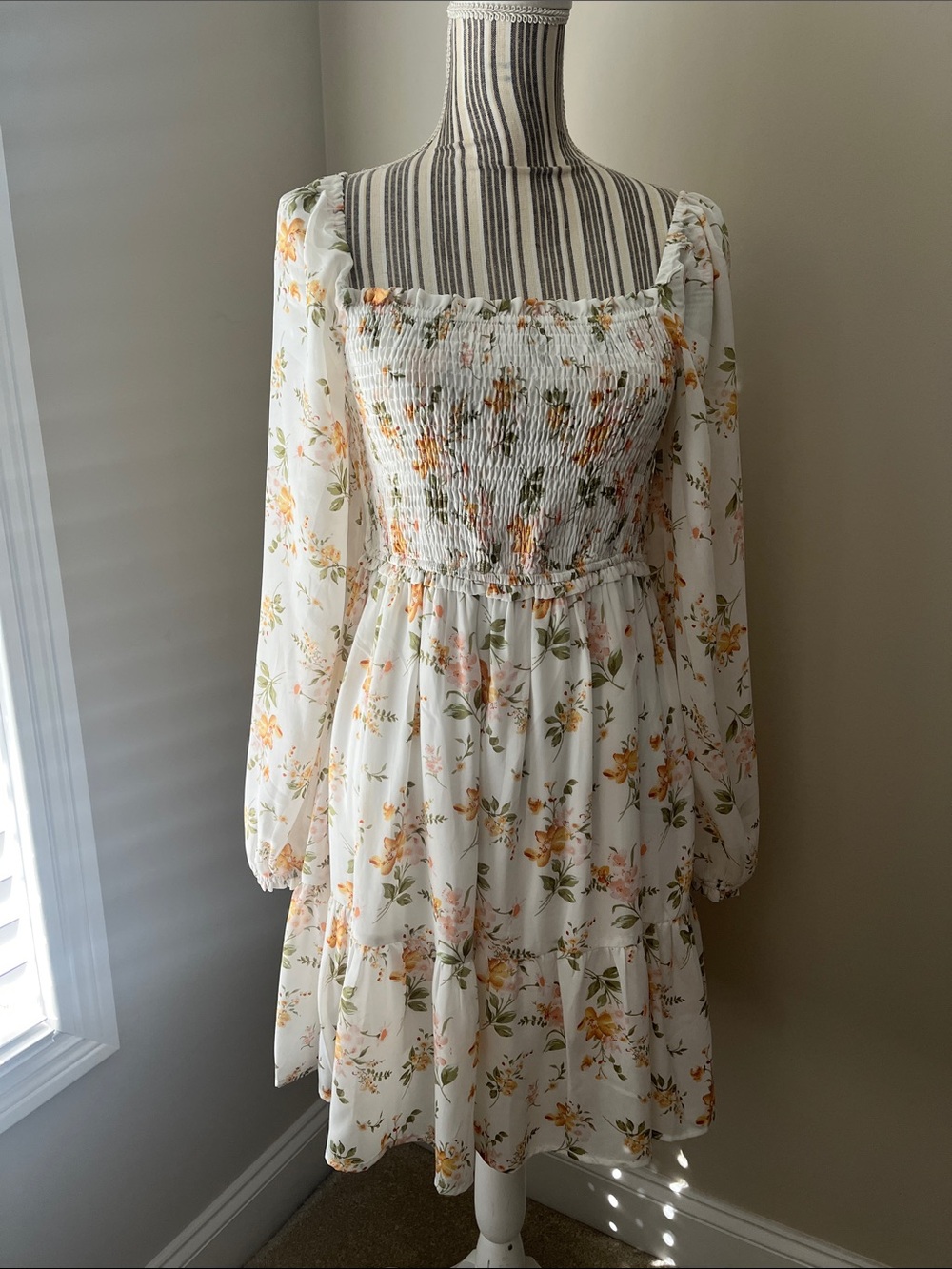 Floral Smocked Long Sleeve Dress -